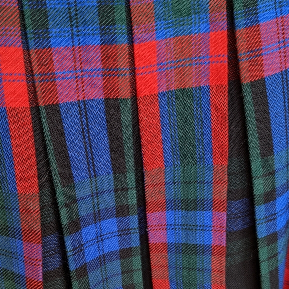 Al Jean Wool Vintage Midi Pleated Skirt in Blue Red Green Black - Picture 7 of 11